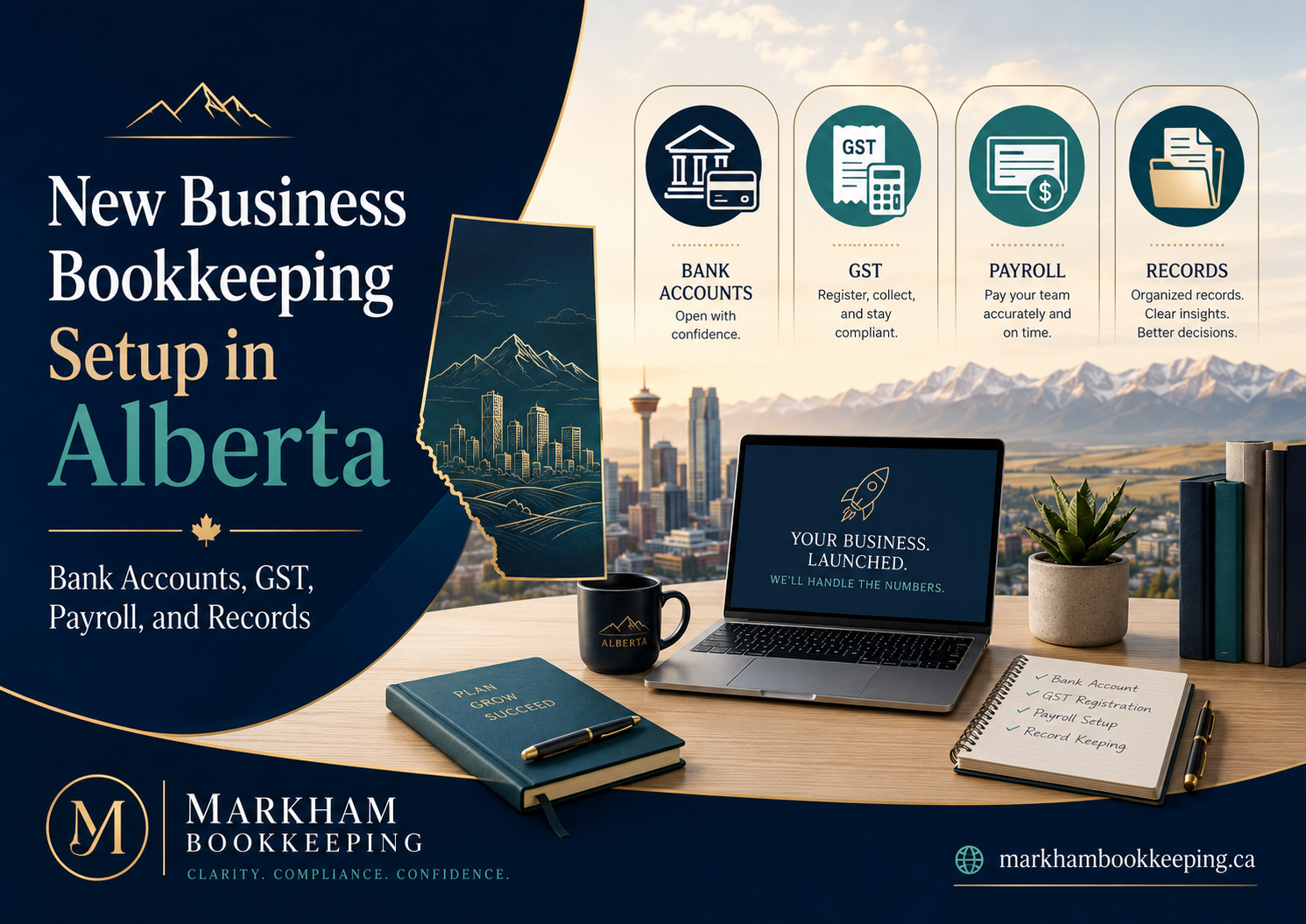 Read more about the article New Business Bookkeeping Setup in Alberta: Bank Accounts, GST, Payroll, and Records